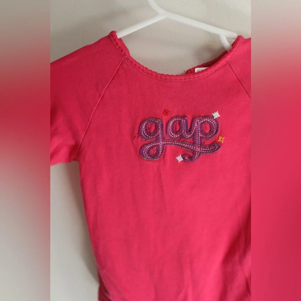 Y2K Baby Gap Pink Logo Bodysuit 6-12M Embroidered Long Sleeve Girls Toddler Baby